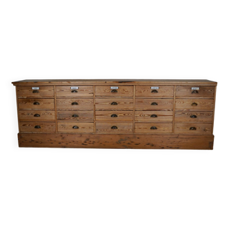 Large Dutch Pine Apothecary Cabinet / Bank of Drawers or Shop Counter, ca 1930