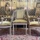 Pair of Louis XVI style cabriolet armchairs and Louis XVI chair