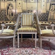 Pair of Louis XVI style cabriolet armchairs and Louis XVI chair