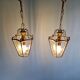 Pair of brass and bevelled glass pendant lights/lanterns, 1950-60.