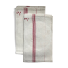 Set of 2 tea towels in linen and white cotton with red stripes. MONOGRAM EMK 3
