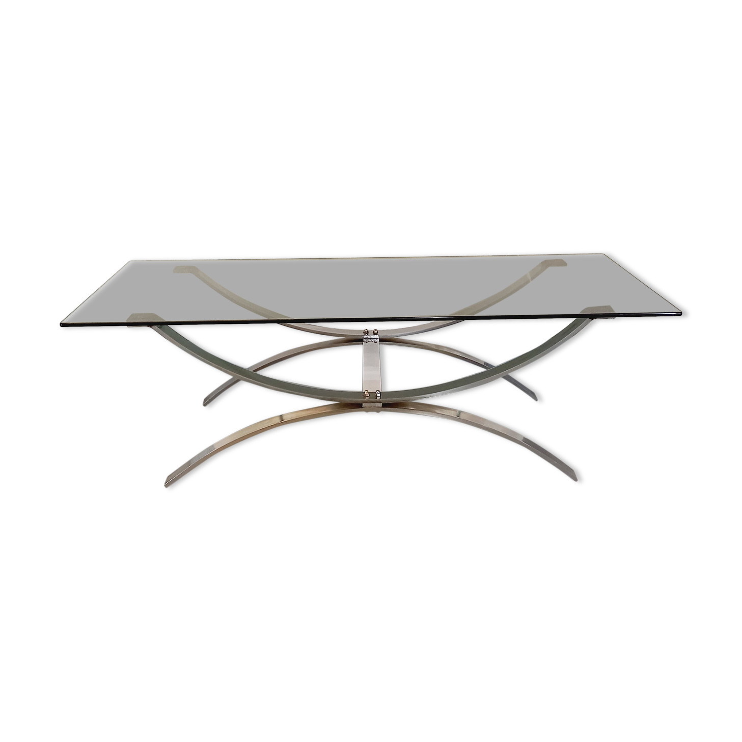 Vintage glass and chromed metal coffee table from the 70s