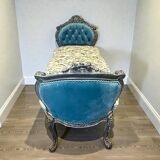 A Louis XV style chaise longue in dark blue and grey carved beech wood