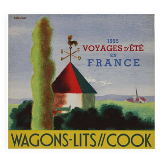 Original Poster from 1935 by Raymond Savignac - Summer trips in France sleeping wagons cook