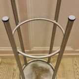 Tabouret ancien en fer industriel repeint gris métallisé parfait etat
