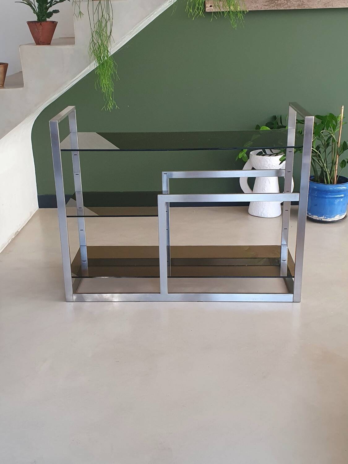 Metal and smoked glass console 1970