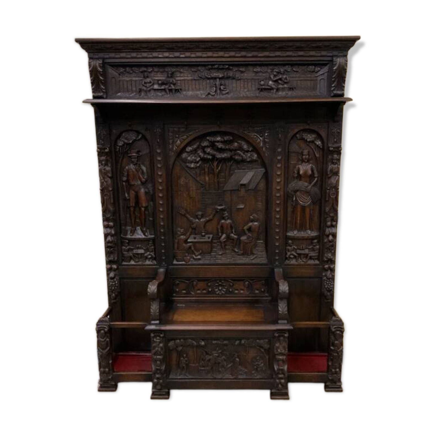 Antique impressive wardrobe with bench trunk.