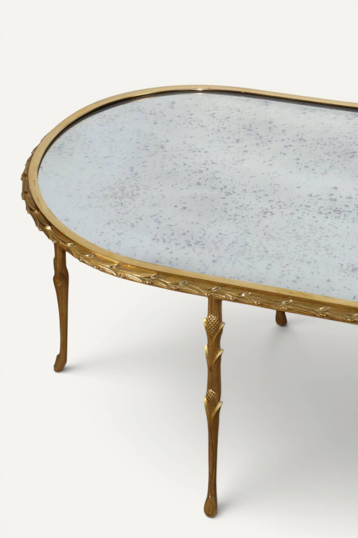 Maison Baguès coffee table in gilded bronze and aged mirror – 1950s