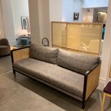 Canapé cannage 210 bois noir Red Edition - sillon marine tissu lelièvre