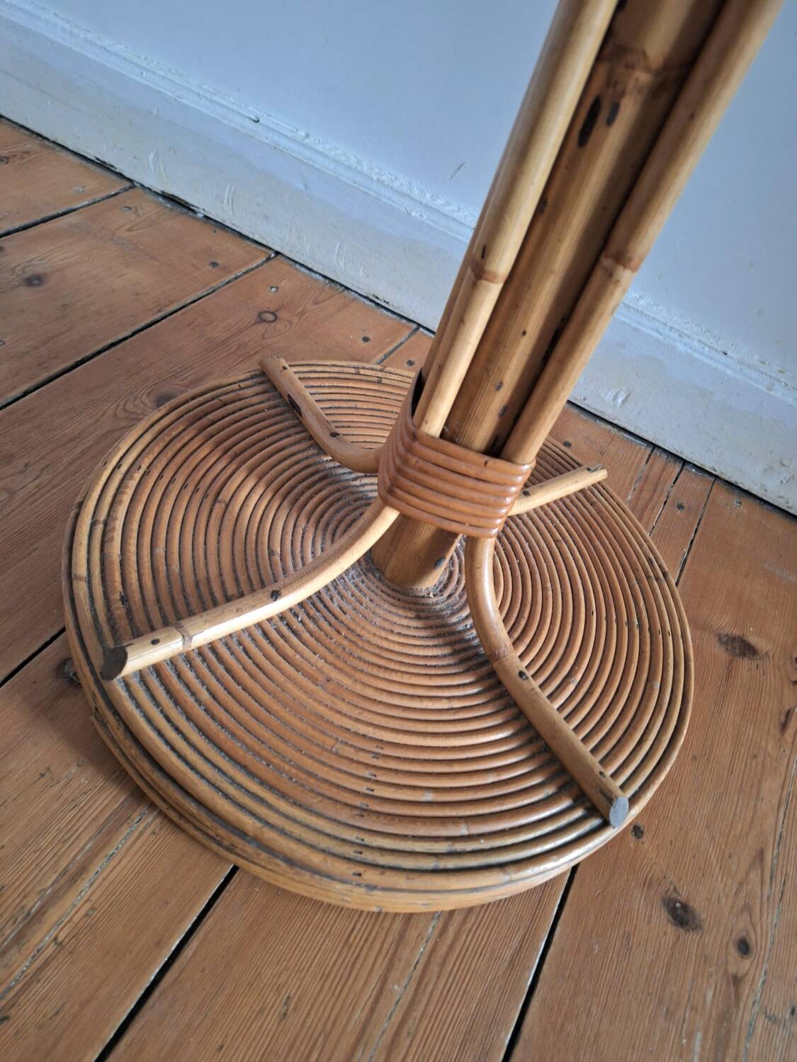 Vintage rattan parrot coat rack, antique furniture for entryway