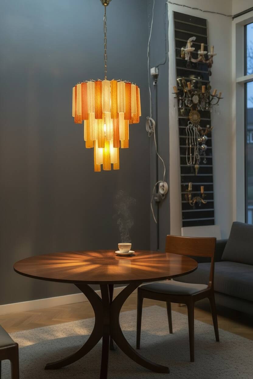 Large Multicolored Murano Glass Tube Chandelier, 1980s