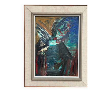 Huile sur panneau suédoise d'époque mi-siècle – « Motif abstrait » par Ragnar Godin – 68 vintage et encadrée