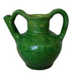 Orjol ou cruche vert antique français en terre cuite émaillée