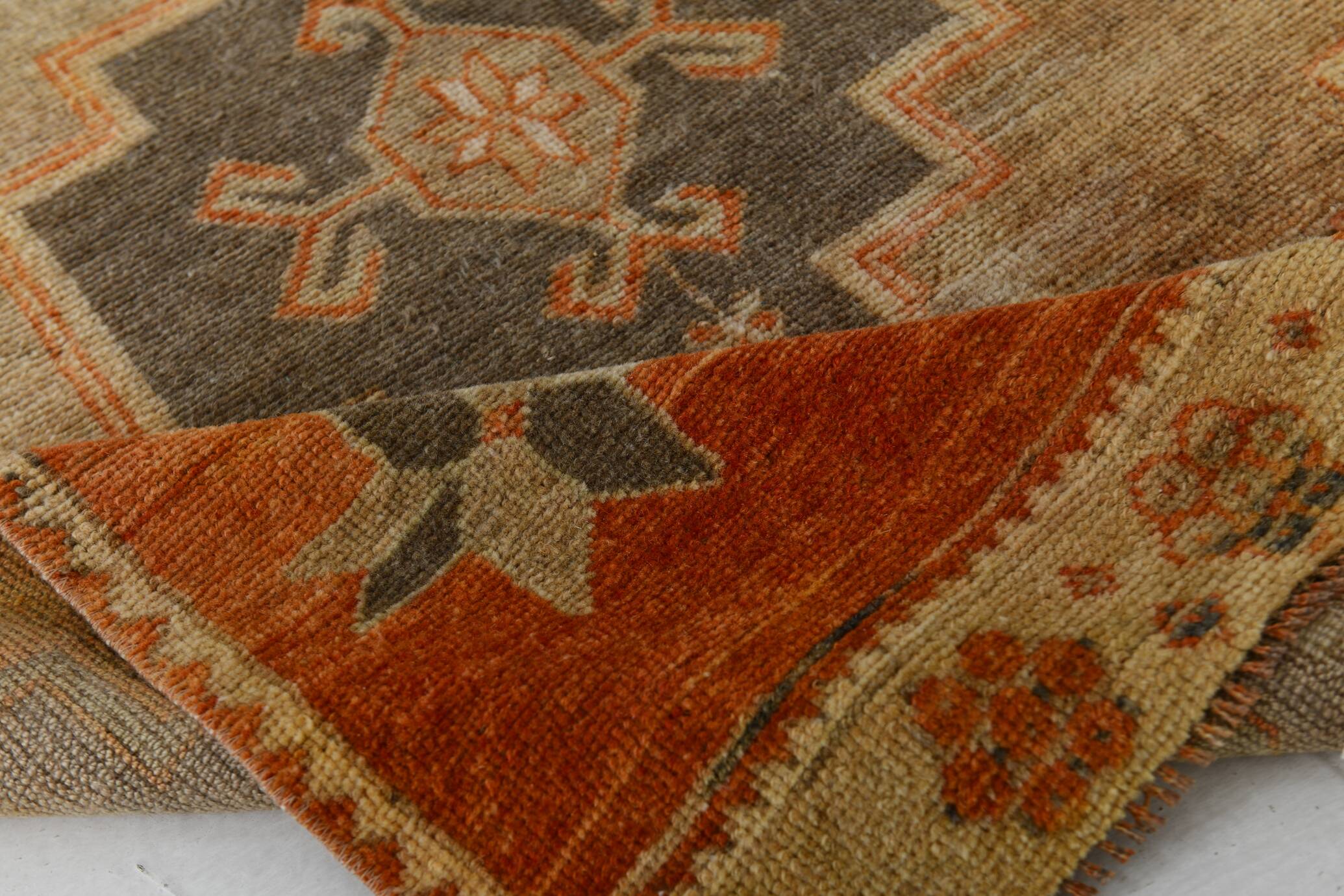 3x12 shades of brunt orange oushak runner rug