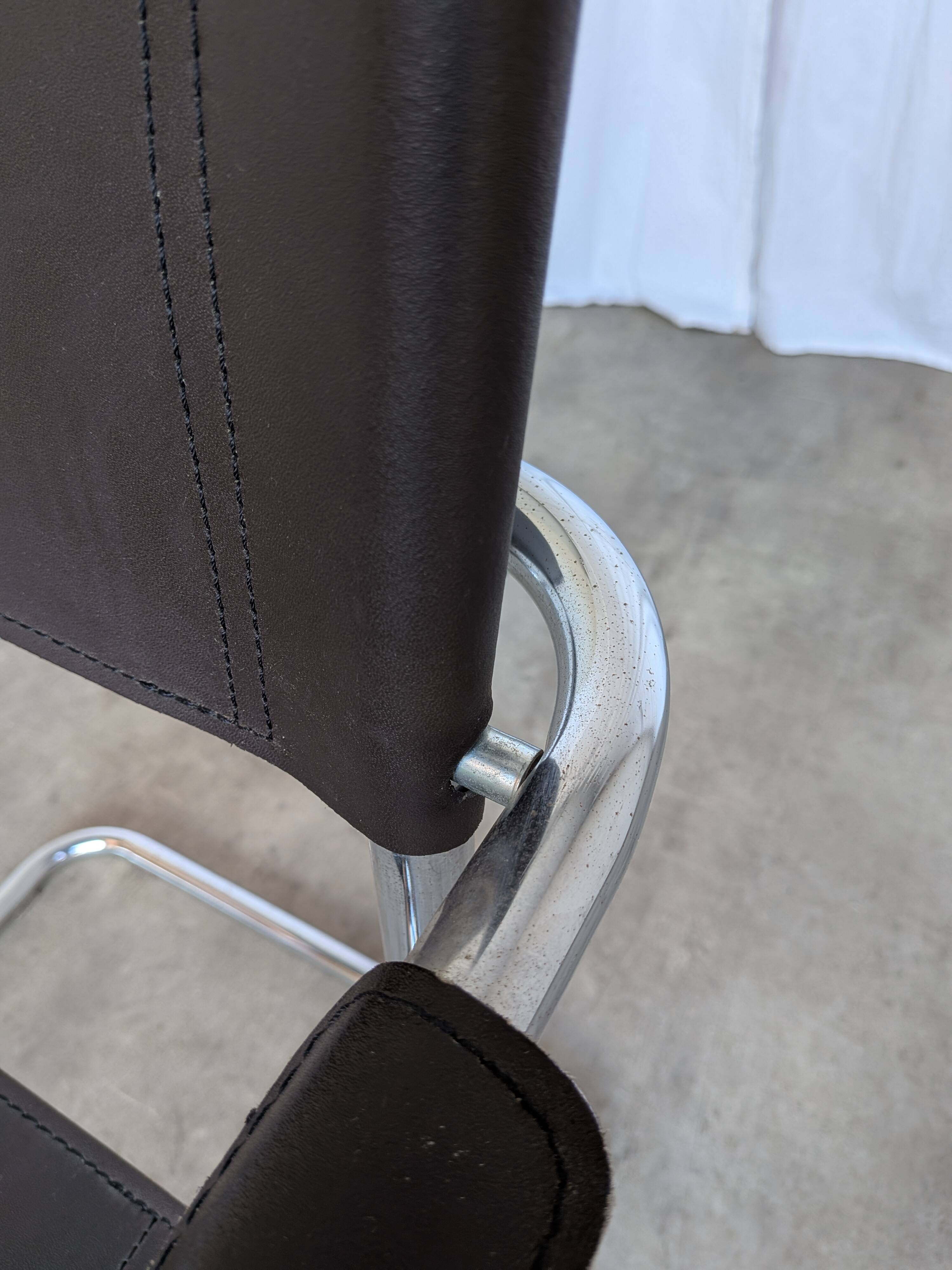Vintage Mart Stam Style Armchair: Dark Brown Faux Leather Chrome Cantilever
