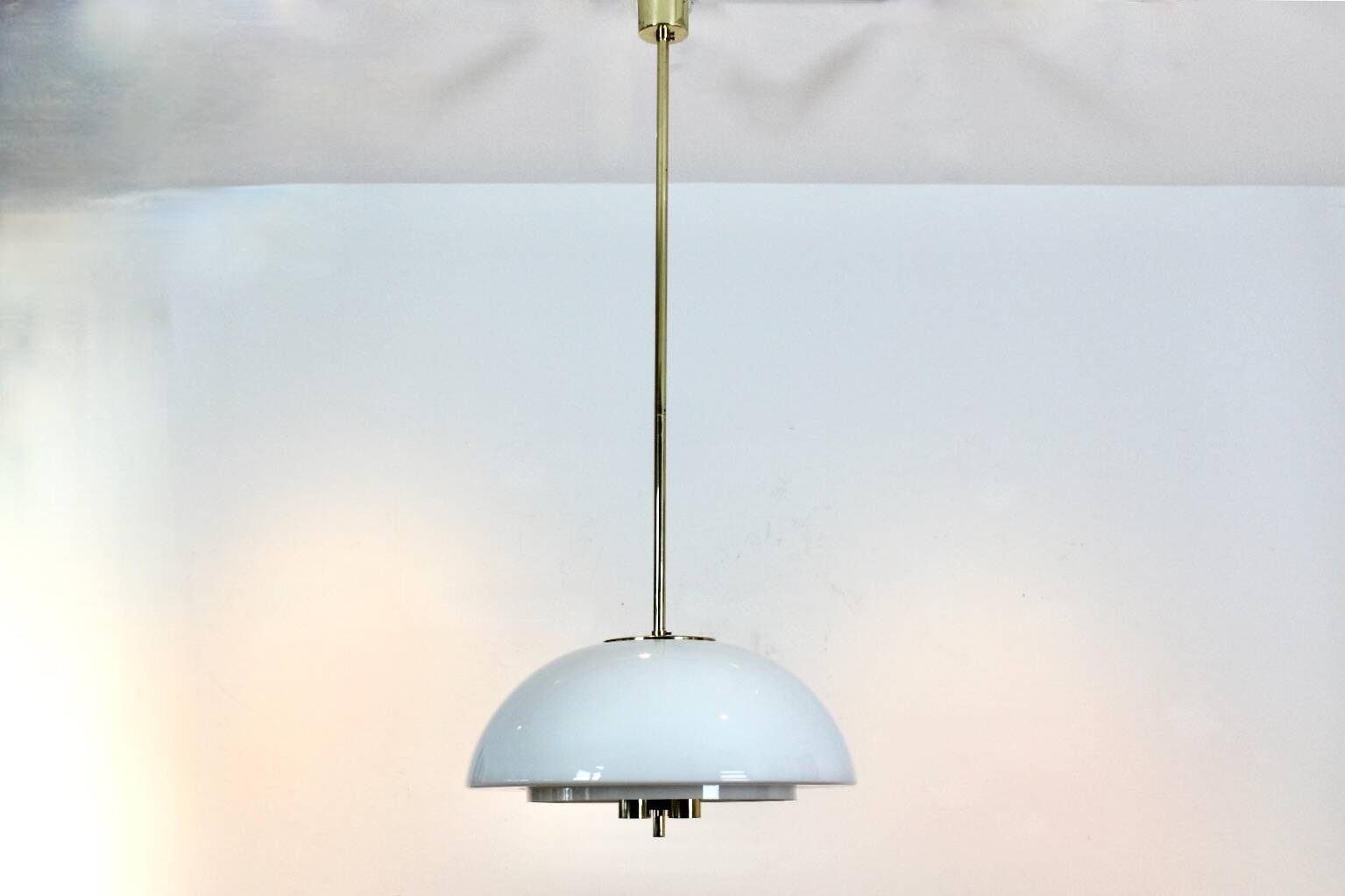 Glashütte Limburg Mushroom Pendant Light in Opal Glass and Brass