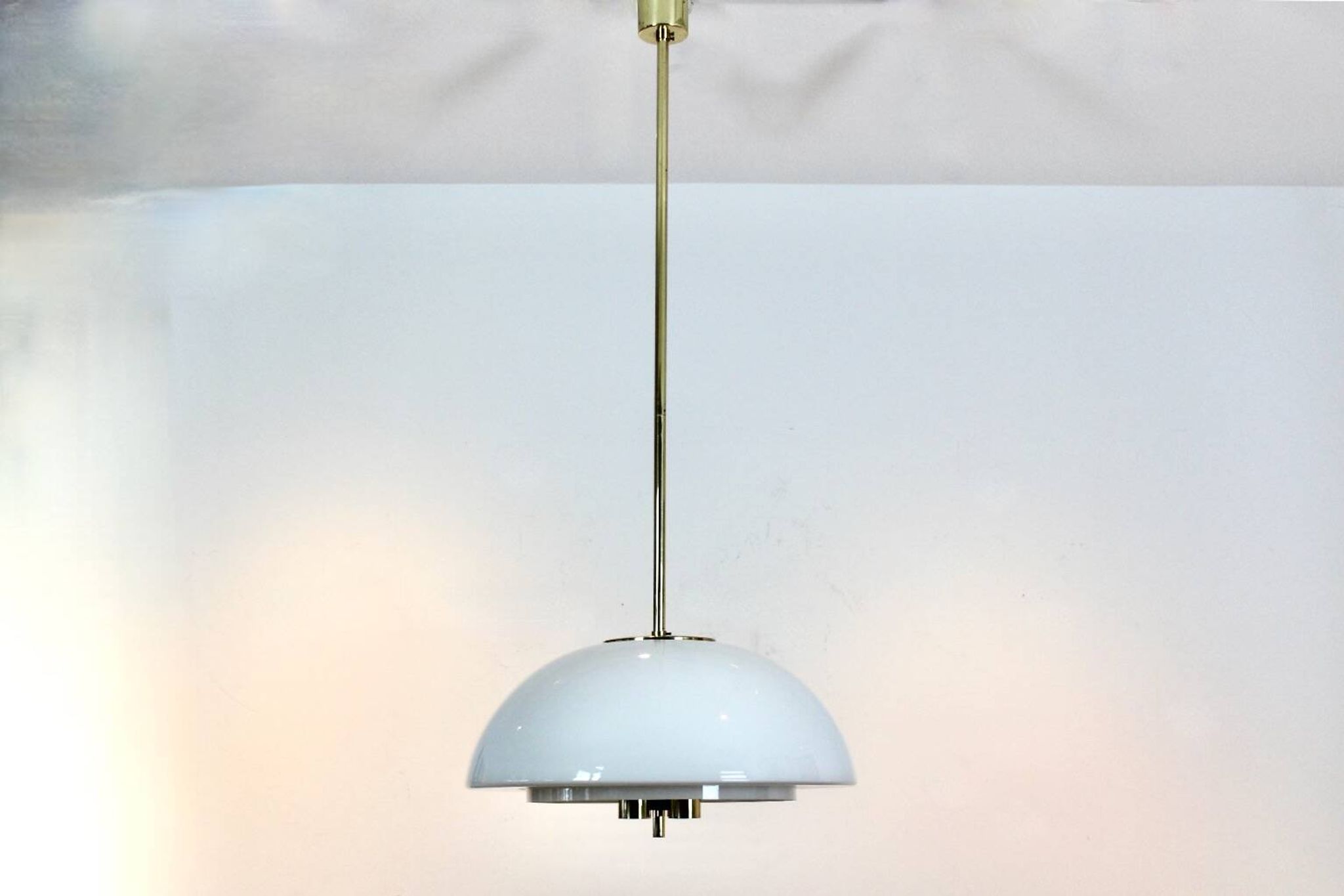 Glashütte Limburg Mushroom Pendant Light in Opal Glass and Brass
