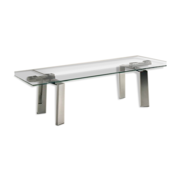 Table Daytona verre transparent 2 rallonges marque Cattelan L240xH75xP90