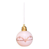Vintage globe pendant light in white opaline with gold designs