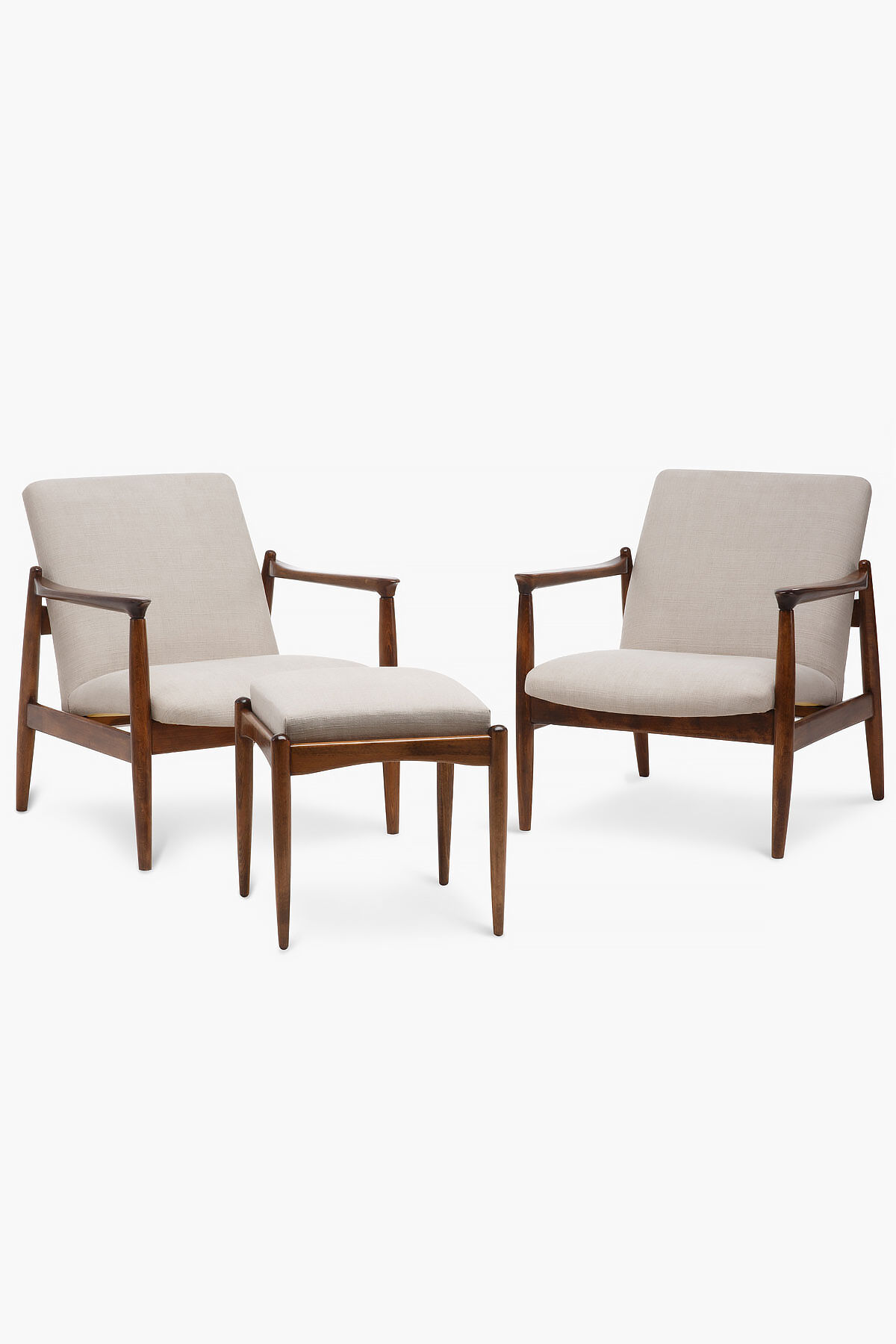 Set of 2 GFM-64 armchairs with footstool