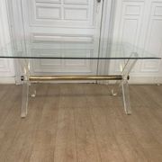 Table en plexi métal doré et verre biseauté 1970s