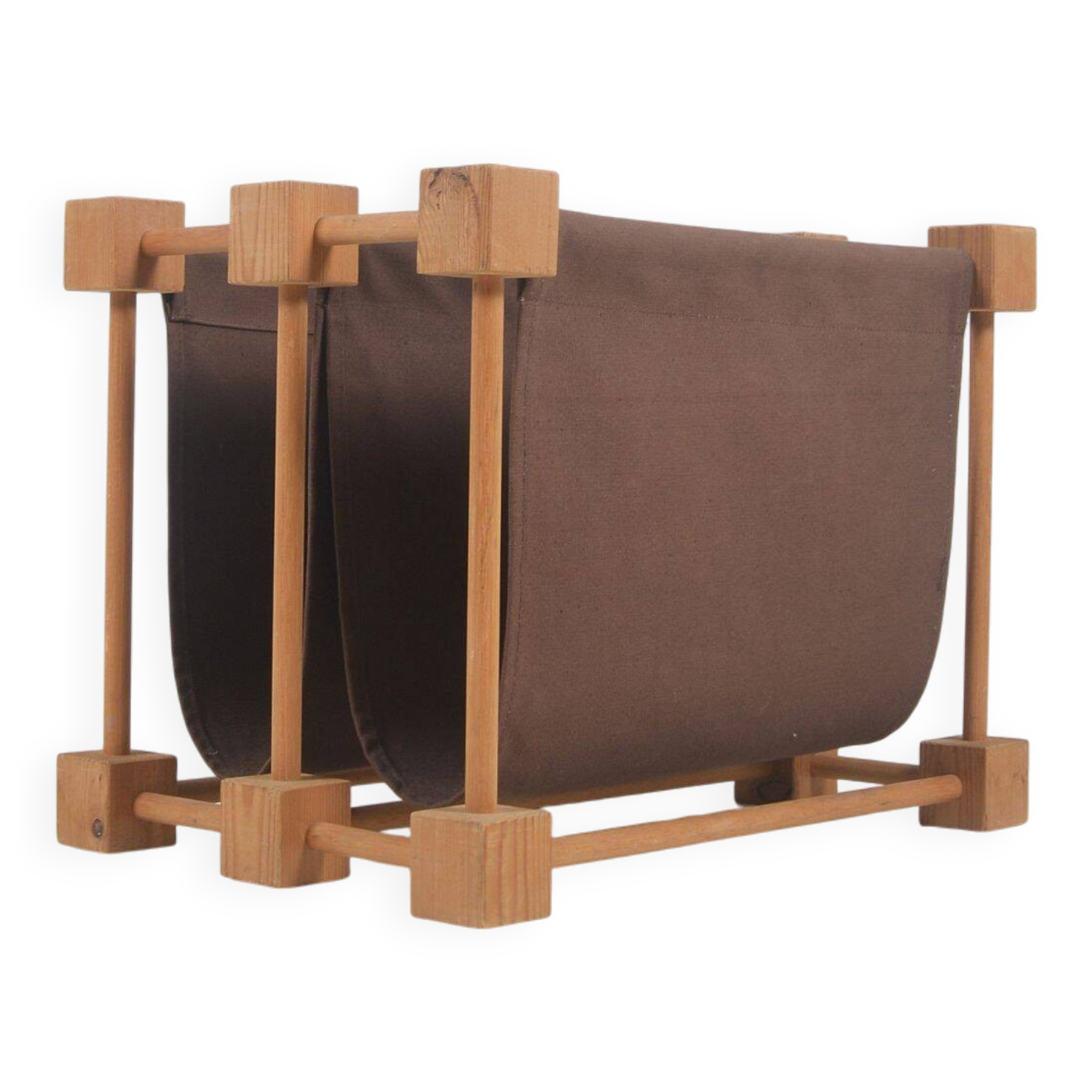Double magazine holder in wood with linen, 1960s