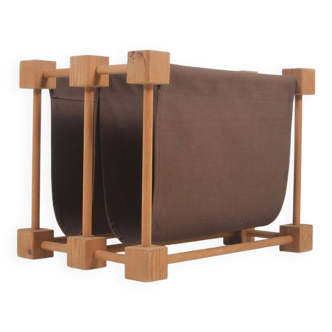 Double magazine holder in wood with linen, 1960s