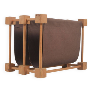 Double magazine holder in wood with linen, 1960s