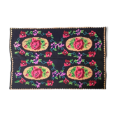 Tapis en laine tissée à la main fond noir avec de grandes roses 214x158cm