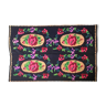 Tapis en laine tissée à la main fond noir avec de grandes roses 214x158cm