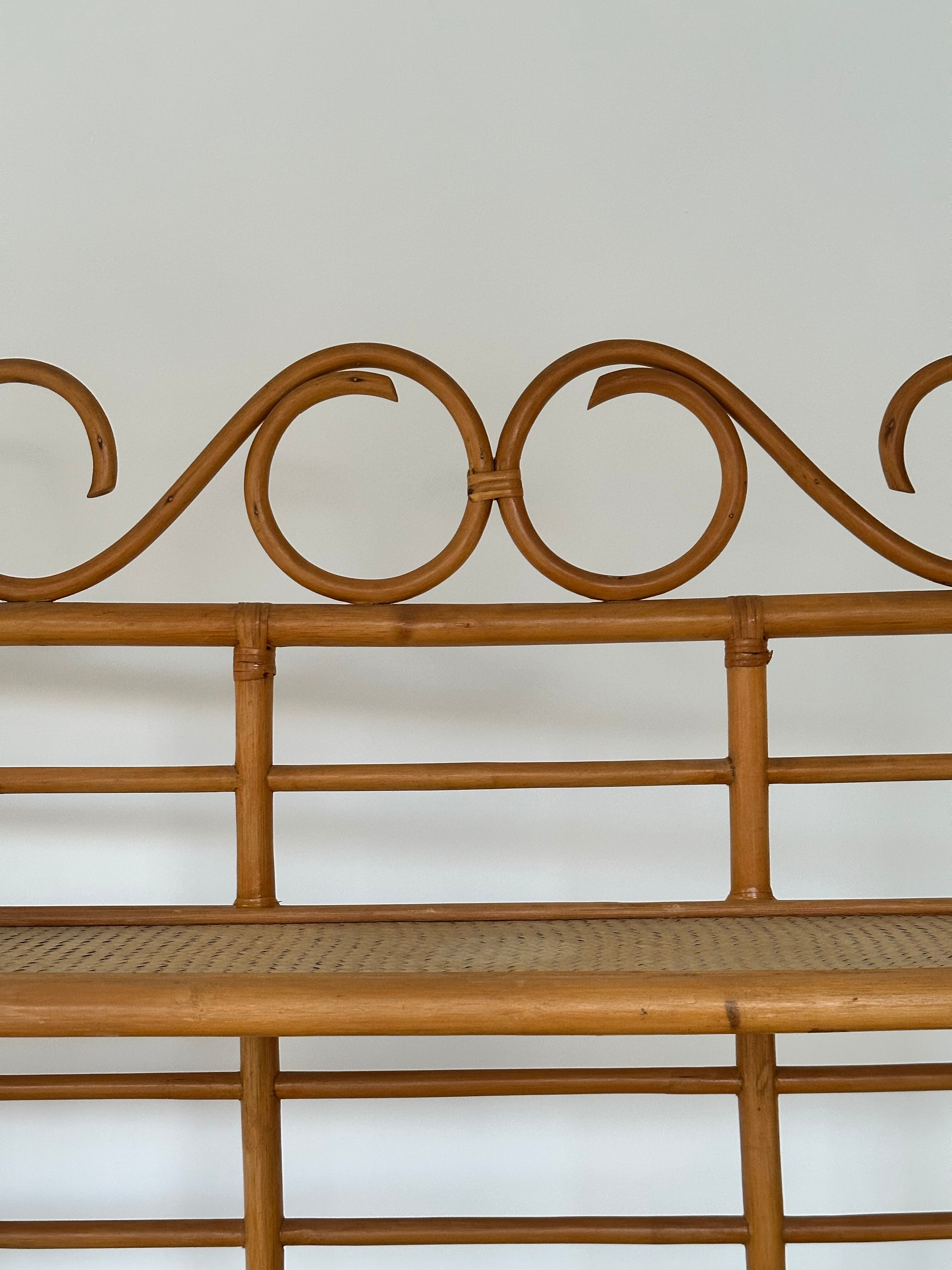 Vintage curved rattan shelf cabinet from the 60s