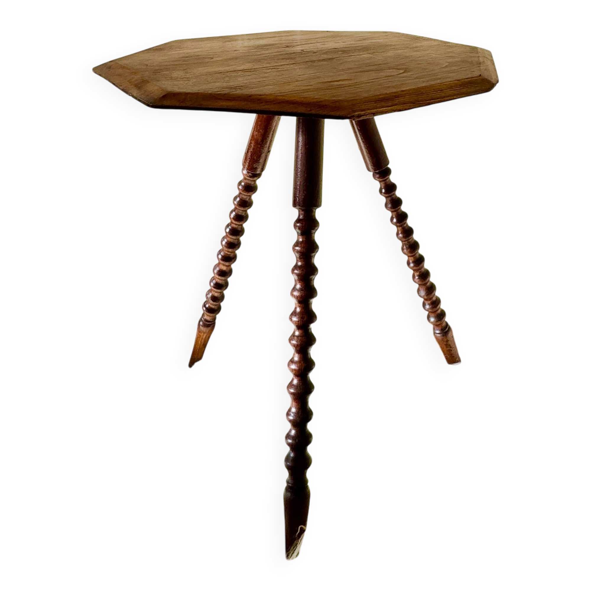 turned wooden side table