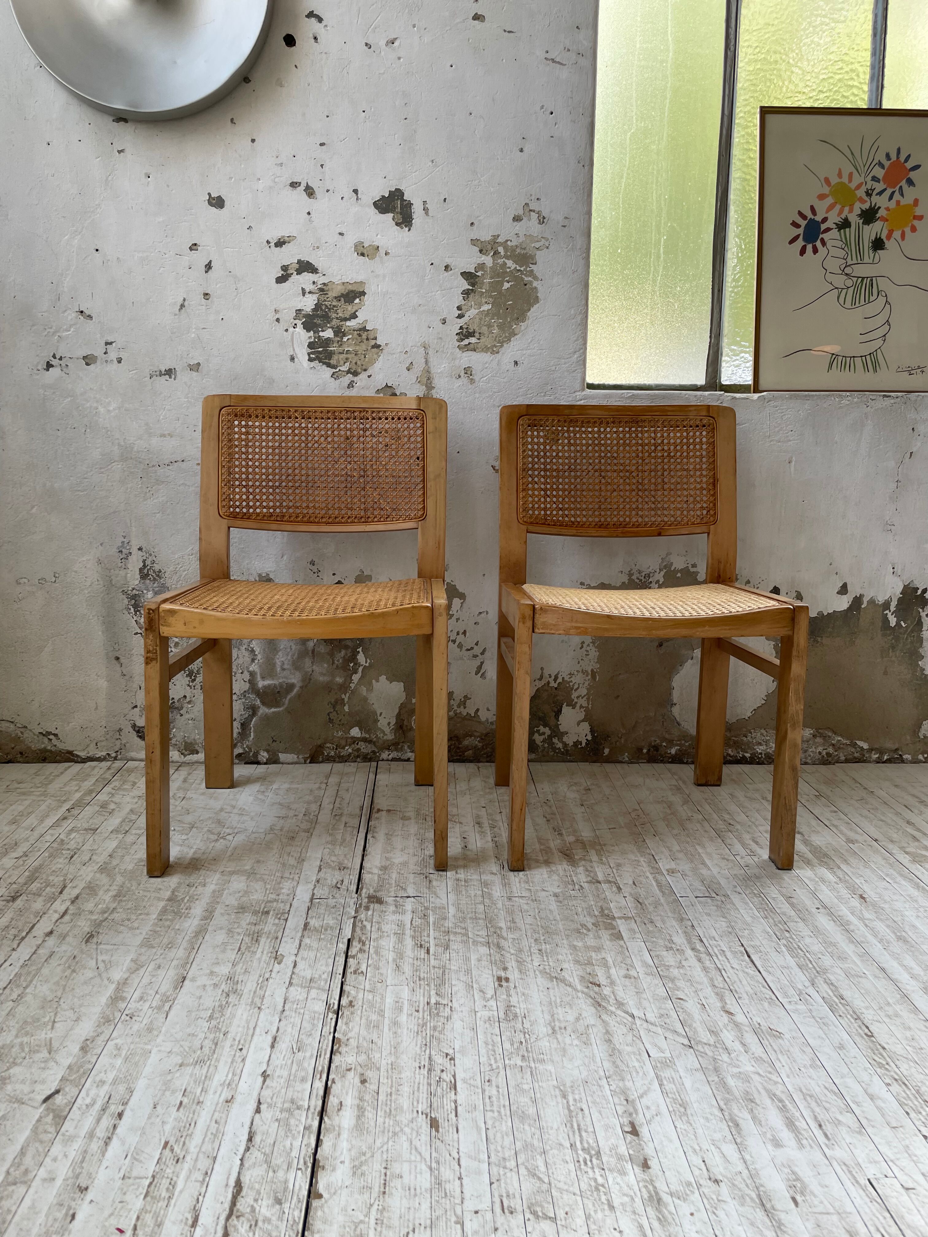 Pair of Baumann chairs beech and cannage