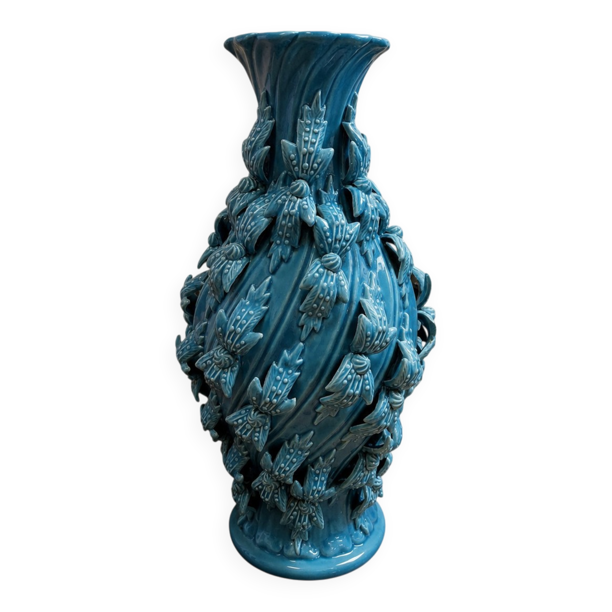 Large baluster vase in turquoise glazed ceramic from Maises.