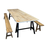 Table de ferme de guinguette en pin ey ses bancs