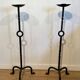 Pair of Iron Forged Candle Holders on a Stand with a Twisted Shaft and Ring. Work