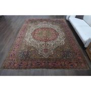 1960s Vintage Persian Handmade Wool Cotton Light Red Area Rug 253x340