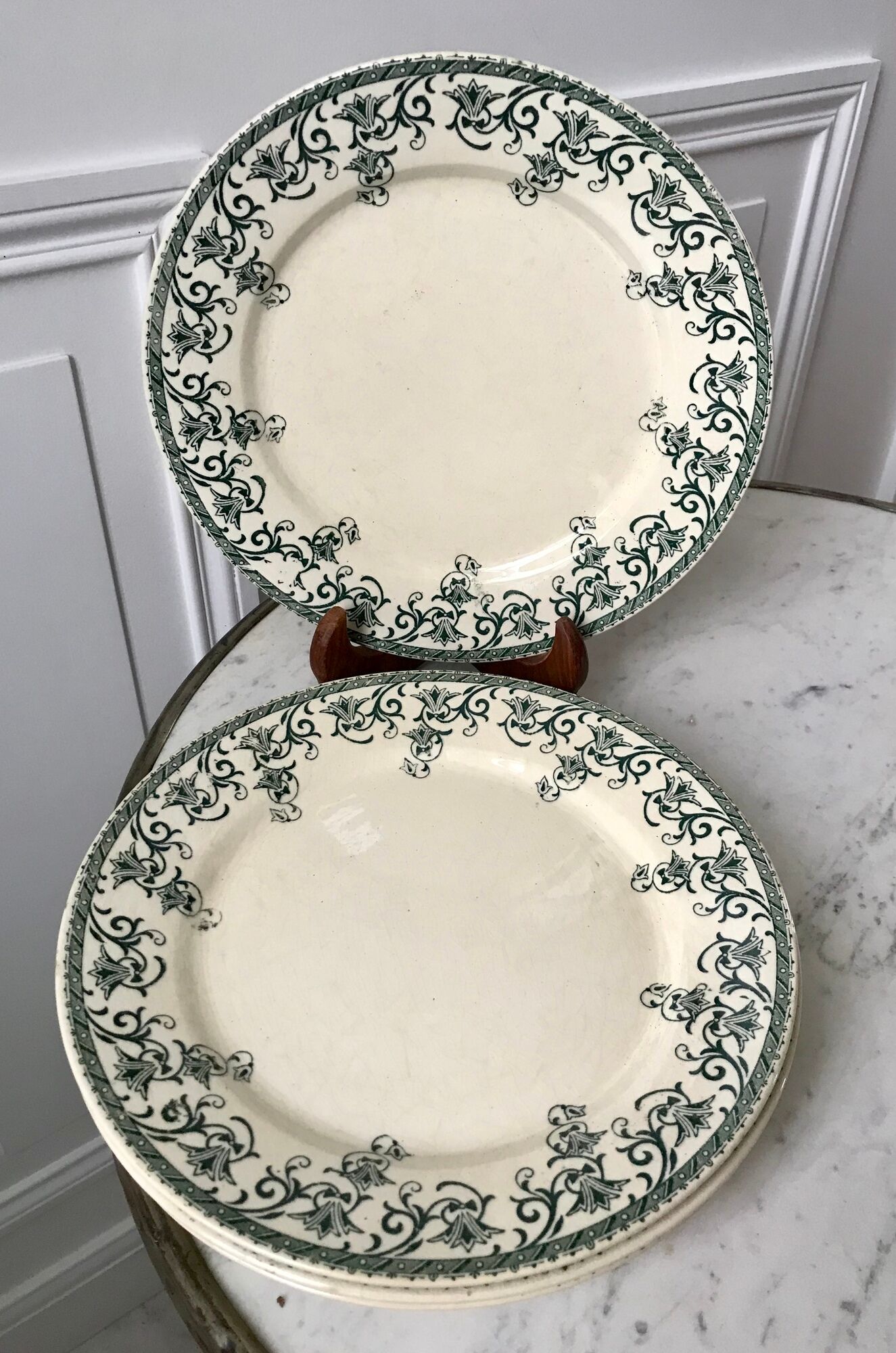 lot of 5 flat plates Terre de Fer Digoin Sarreguemines model "Suzanne" late nineteenth