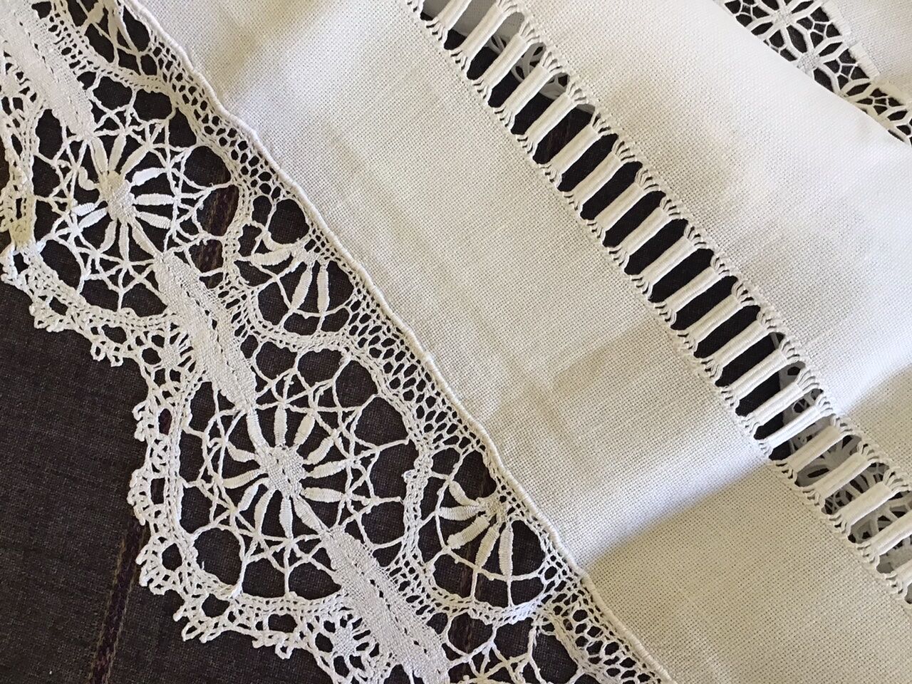 Embroidered white linen tablecloth, square