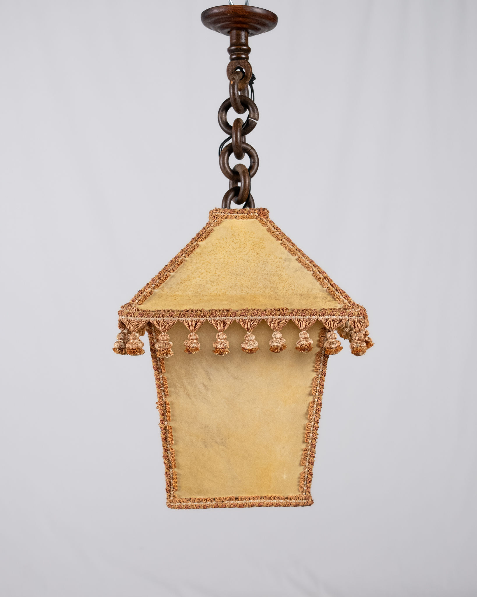 Suspension lanterne en parchemin et passementeries, France, 1960s