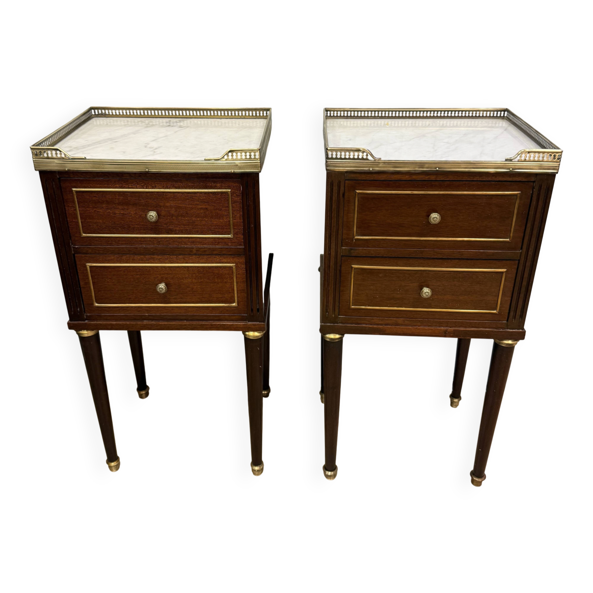 Pair of Louis XVI style bedside tables in mahogany