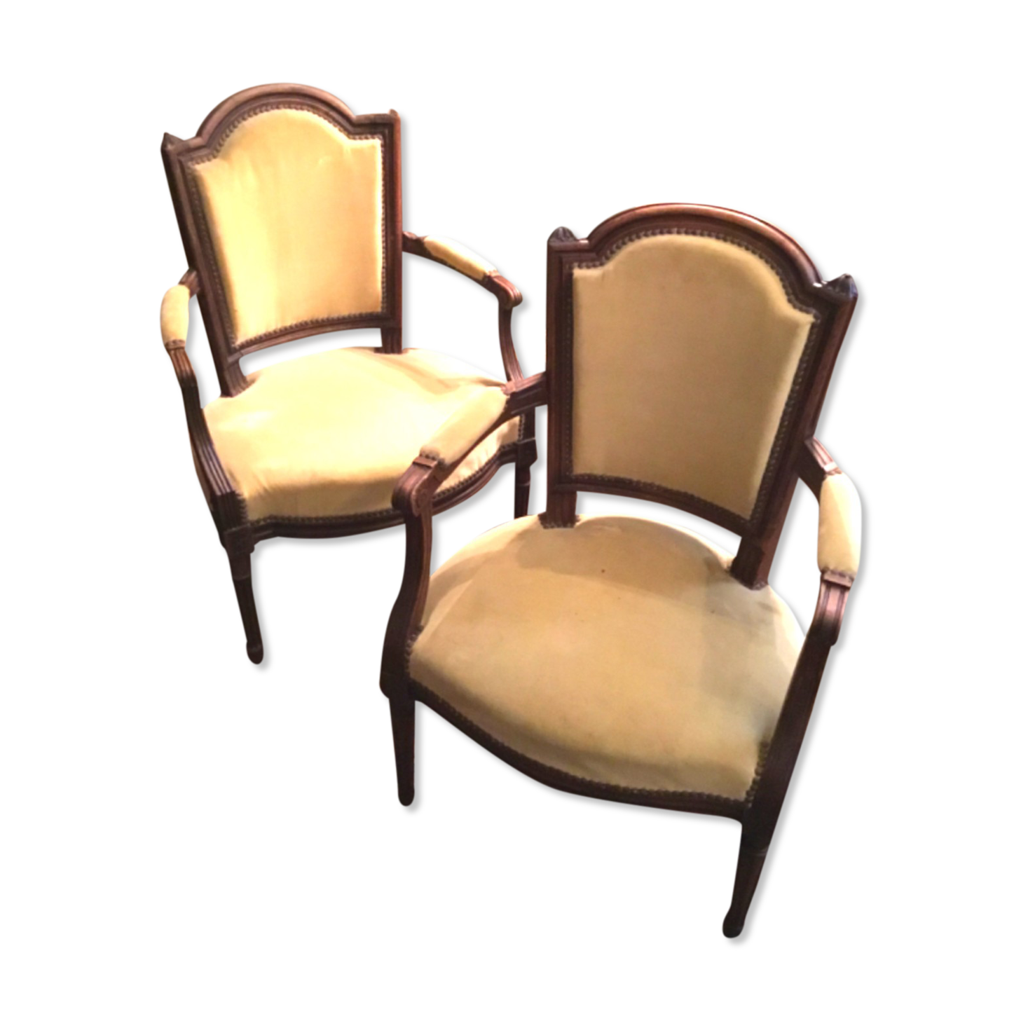 Pair of armchairs Louis XVI style yellow velvet