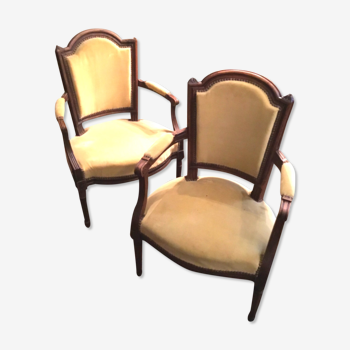 Pair of armchairs Louis XVI style yellow velvet