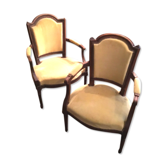 Pair of armchairs Louis XVI style yellow velvet