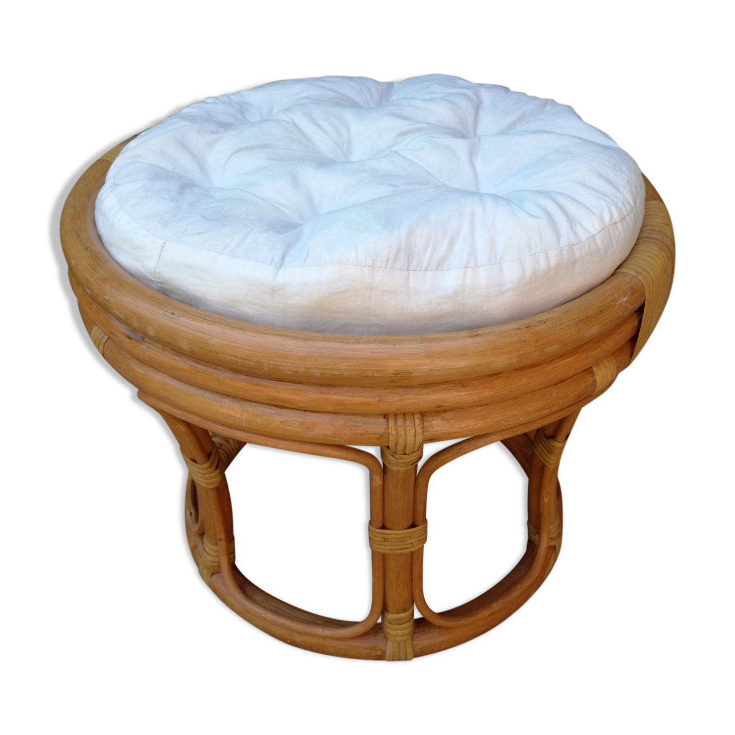 Vintage pouf in rattan and bamboo