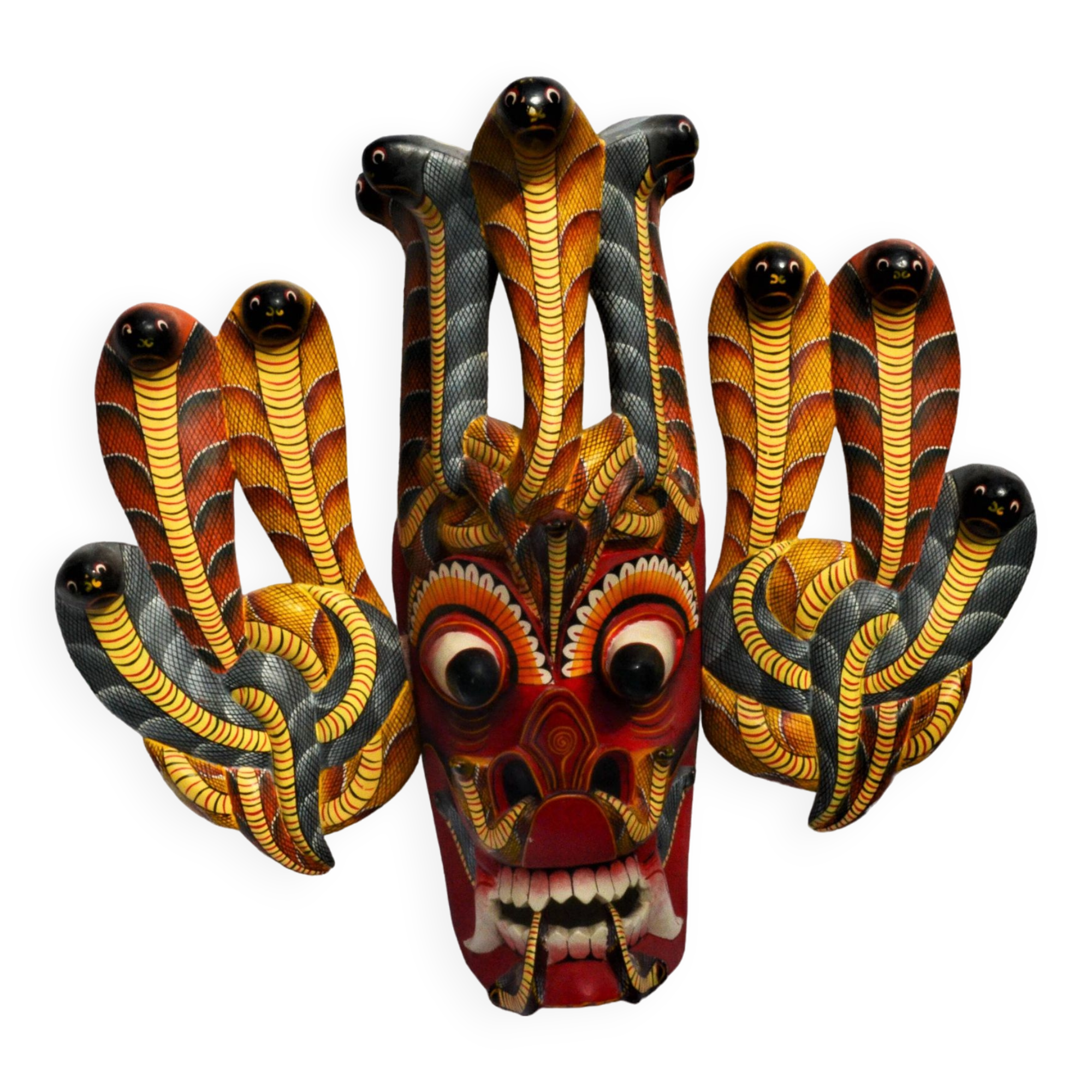 Old oriental mask - carved wood - sri lanka - hand painted