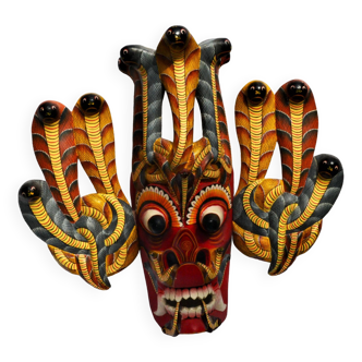 Old oriental mask - carved wood - sri lanka - hand painted