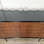 Vittorio Dassi Rosewood Credenza with Black Glass Top, Italian 1940