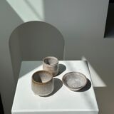 Meeting of three ceramic pieces: ice cup, small cup and small cup