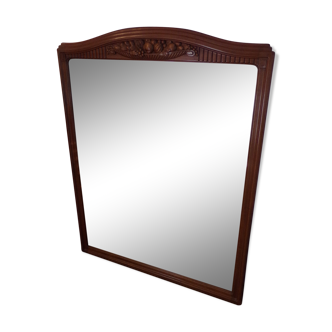 Miroir biseauté d'époque art déco en noyer sculpté 110x146cm